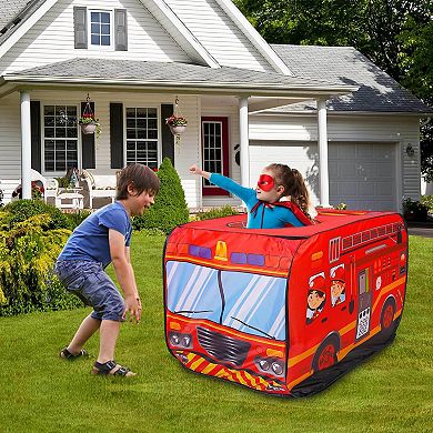 Kids, Red, Play Tent Foldable Pop-up Fire Truck With Carry Bag