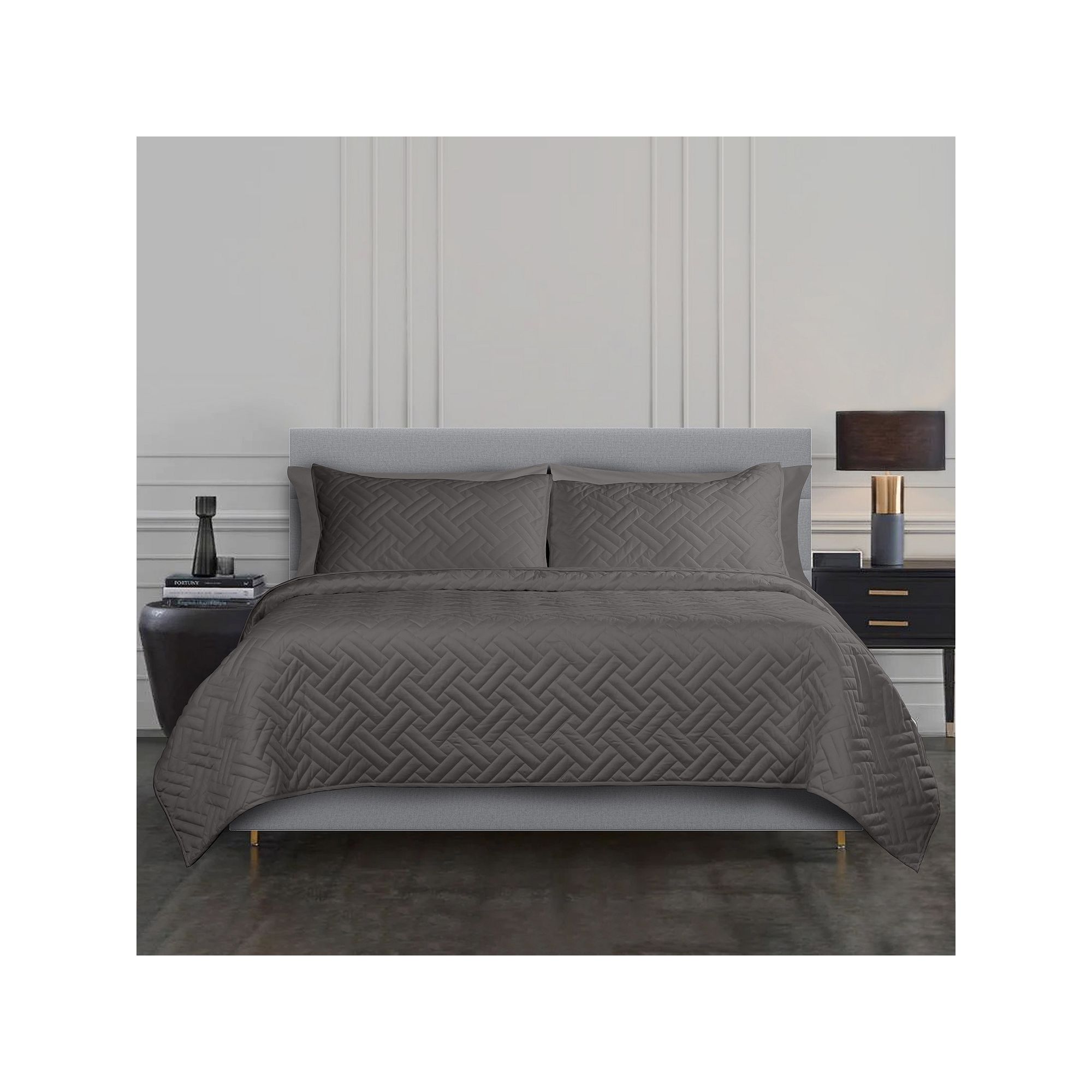 Hotelier Quilted Coverlet Set, Dark Gray