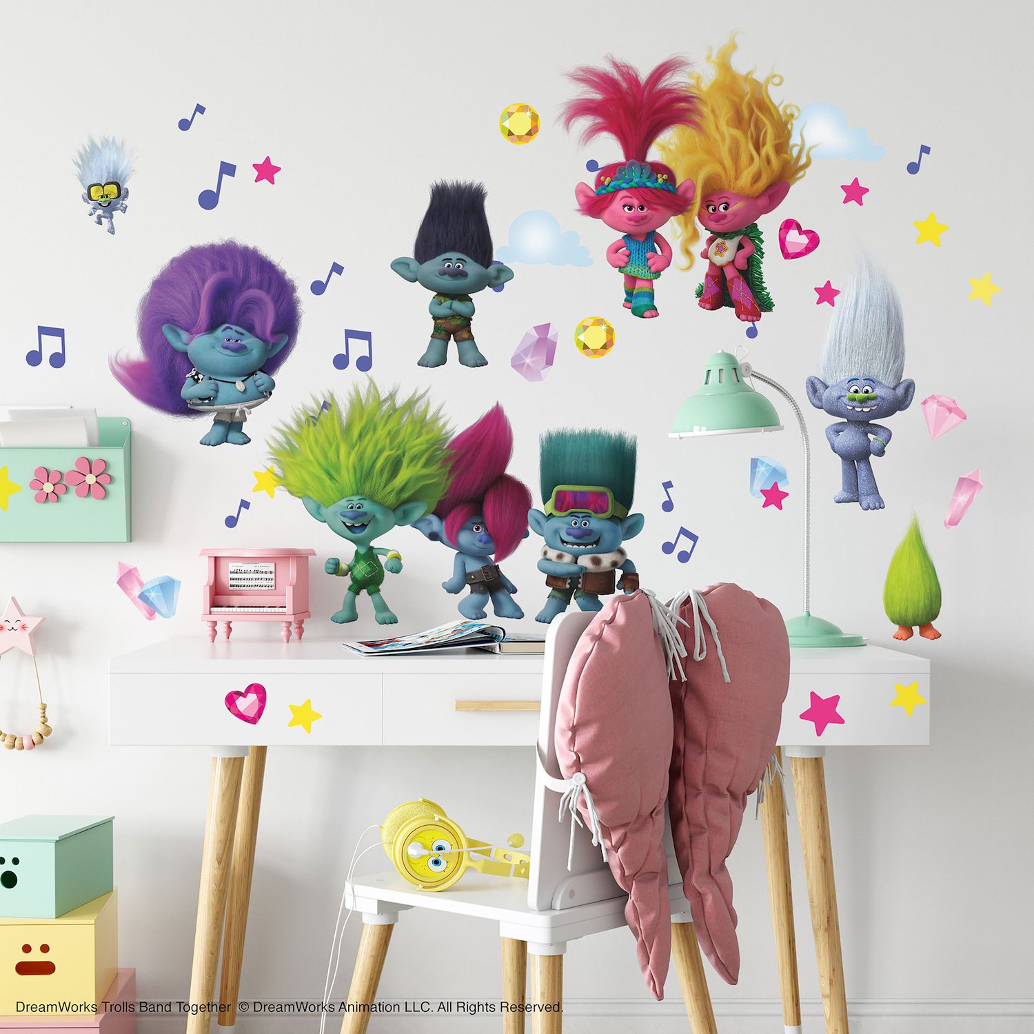 RoomMates Trolls World Tour Wandaufkleber – 24 Stück, Abziehbar & Wiederverwendbar, Fürs Kinderzimmer