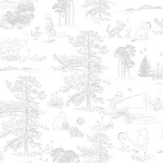 RoomMates Winnie The Pooh Grey Toile Peel and Stick Wallpaper