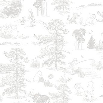 RoomMates Winnie The Pooh Grey Toile Peel and Stick Wallpaper