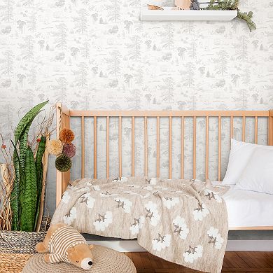 RoomMates Winnie The Pooh Grey Toile Peel and Stick Wallpaper