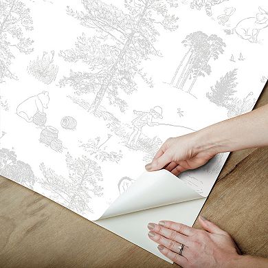 RoomMates Winnie The Pooh Grey Toile Peel and Stick Wallpaper