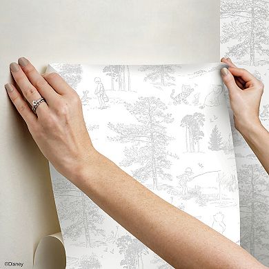 RoomMates Winnie The Pooh Grey Toile Peel and Stick Wallpaper