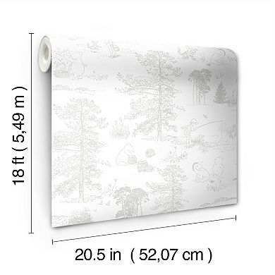 RoomMates Winnie The Pooh Grey Toile Peel and Stick Wallpaper