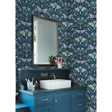 RoomMates Enchanted Forest Damask Blue Peel and Stick Wallpaper