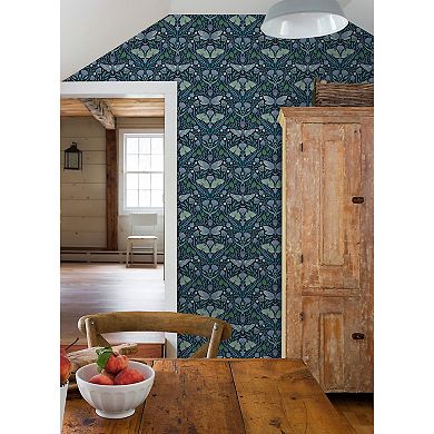 RoomMates Enchanted Forest Damask Blue Peel and Stick Wallpaper