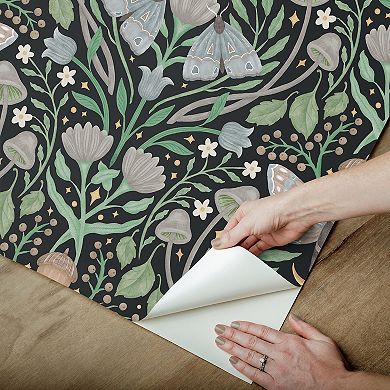 RoomMates Enchanted Forest Damask Blue Peel and Stick Wallpaper