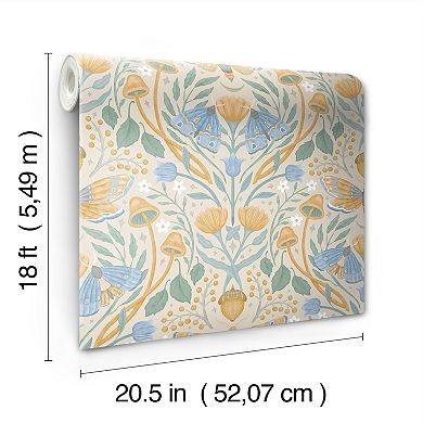 RoomMates Enchanted Forest Damask Blue Peel and Stick Wallpaper