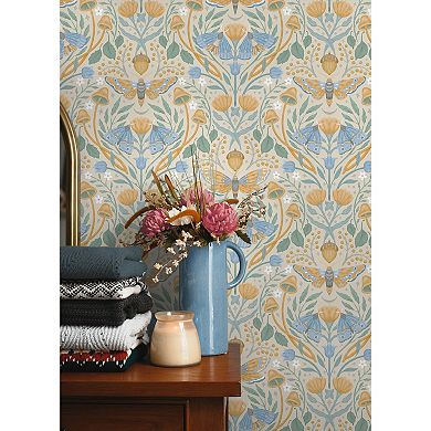RoomMates Enchanted Forest Damask Blue Peel and Stick Wallpaper