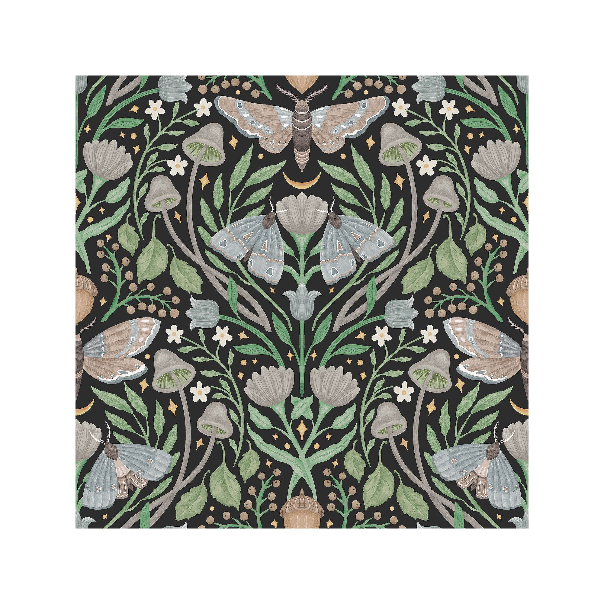 RoomMates Enchanted Forest Damask Blue Peel and Stick Wallpaper, Black