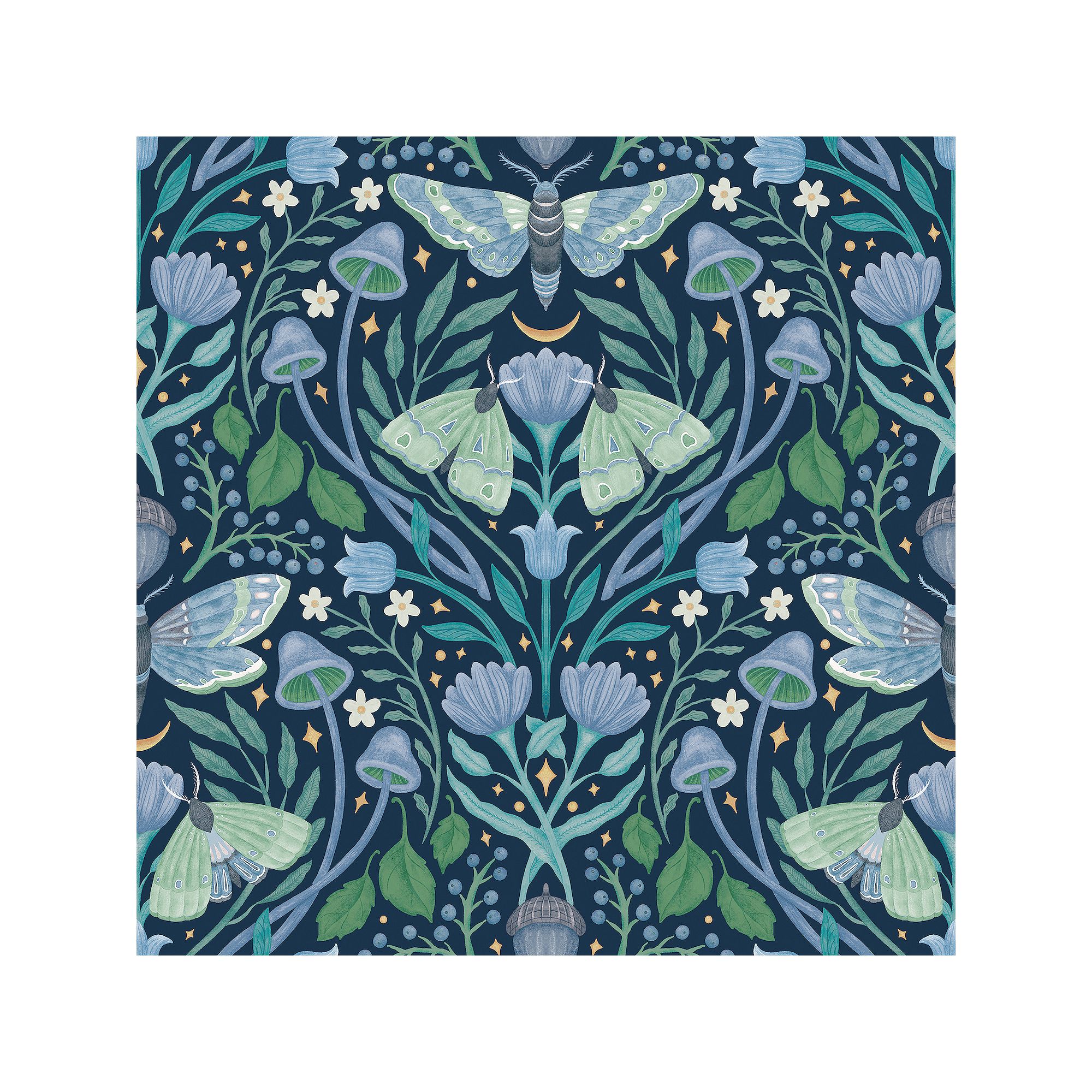 RoomMates Enchanted Forest Damask Blue Peel and Stick Wallpaper, Orange