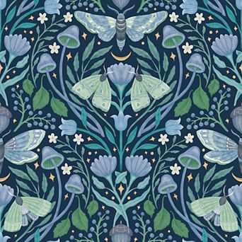 RoomMates Enchanted Forest Damask Blue Peel and Stick Wallpaper
