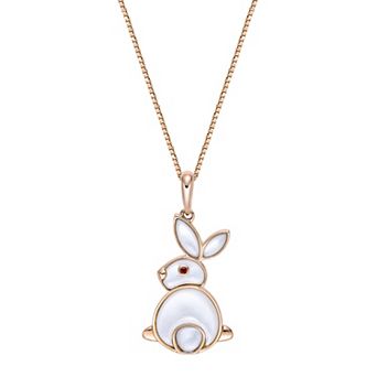 Gemminded 18k Gold over Sterling Silver Mother-of-Pearl & Garnet Rabbit Pendant Necklace