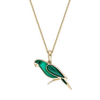 Gemminded 18k Gold over Sterling Silver Green Onyx & Malachite Bird Pendant Necklace