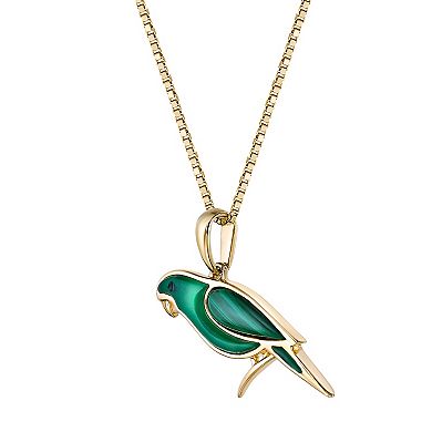 Gemminded 18k Gold over Sterling Silver Green Onyx & Malachite Bird Pendant Necklace