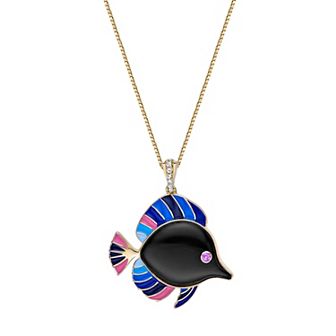 Gemminded 18k Gold over Sterling Silver Multi Stone Enamel Fish Pendant Necklace