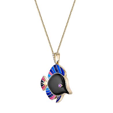 Gemminded 18k Gold over Sterling Silver Multi Stone Enamel Fish Pendant Necklace