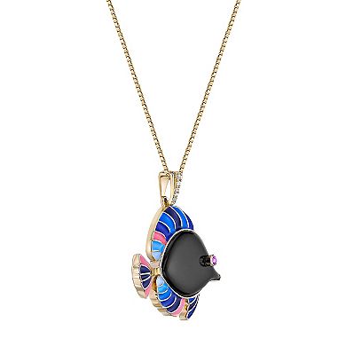 Gemminded 18k Gold over Sterling Silver Multi Stone Enamel Fish Pendant Necklace