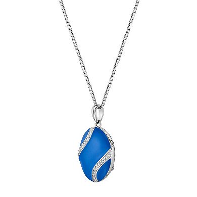 Gemminded Sterling Silver Lab-Created White Sapphire Enamel Locket Pendant Necklace