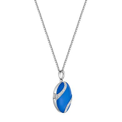 Gemminded Sterling Silver Lab-Created White Sapphire Enamel Locket Pendant Necklace