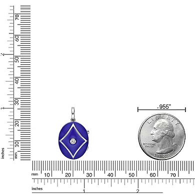 Gemminded Sterling Silver Lab-Created White Sapphire Enamel Locket Pendant Necklace