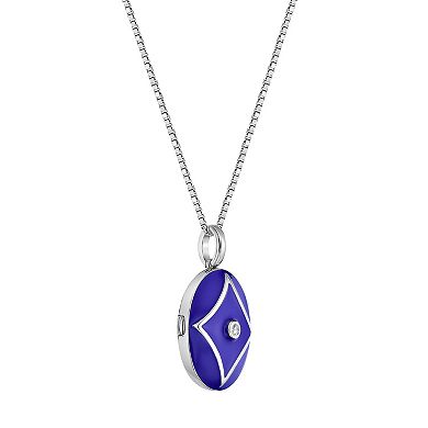 Gemminded Sterling Silver Lab-Created White Sapphire Enamel Locket Pendant Necklace