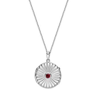 Gemminded Sterling Silver Garnet Round Locket Pendant Necklace
