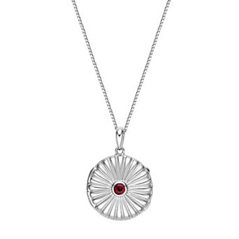 Gemminded Sterling Silver Garnet Round Locket Pendant Necklace