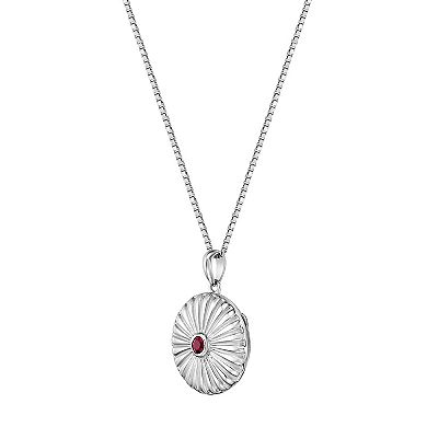Gemminded Sterling Silver Garnet Round Locket Pendant Necklace
