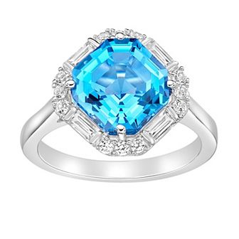 Gemminded Sterling Silver Blue Topaz & Lab-Created White Sapphire Ring