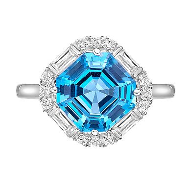 Gemminded Sterling Silver Blue Topaz & Lab-Created White Sapphire Ring