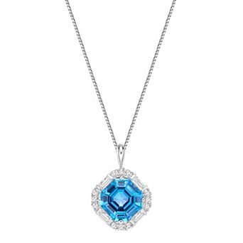 Gemminded Sterling Silver Blue Topaz & Lab-Created White Sapphire Pendant Necklace