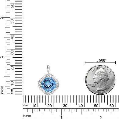 Gemminded Sterling Silver Blue Topaz & Lab-Created White Sapphire Pendant Necklace