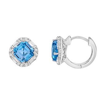 Gemminded Sterling Silver Blue Topaz & Lab-Created White Sapphire Hoop Earrings