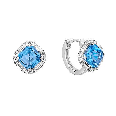 Gemminded Sterling Silver Blue Topaz & Lab-Created White Sapphire Hoop Earrings