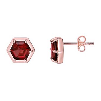 Gemminded 18k Rose Gold over Sterling Silver Garnet Stud Earrings
