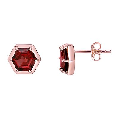 Gemminded 18k Rose Gold over Sterling Silver Garnet Stud Earrings