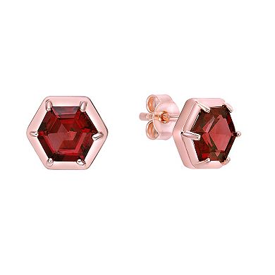 Gemminded 18k Rose Gold over Sterling Silver Garnet Stud Earrings