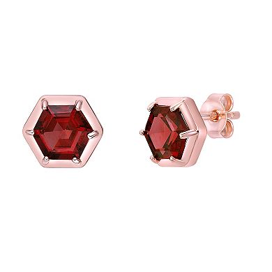 Gemminded 18k Rose Gold over Sterling Silver Garnet Stud Earrings
