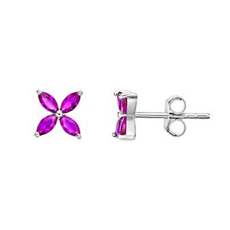 Gemminded Sterling Silver Lab-Created Ruby Stud Earrings