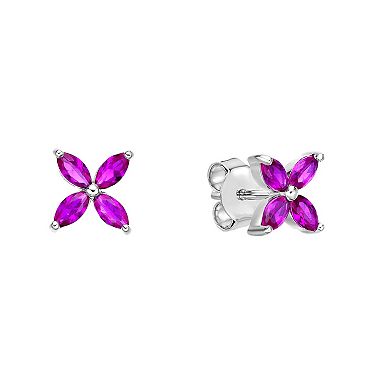 Gemminded Sterling Silver Lab-Created Ruby Stud Earrings