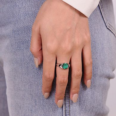 Gemminded Sterling Silver Malachite Signet Ring