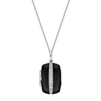 Gemminded Sterling Silver Lab-Created White Sapphire Enamel Locket Pendant Necklace
