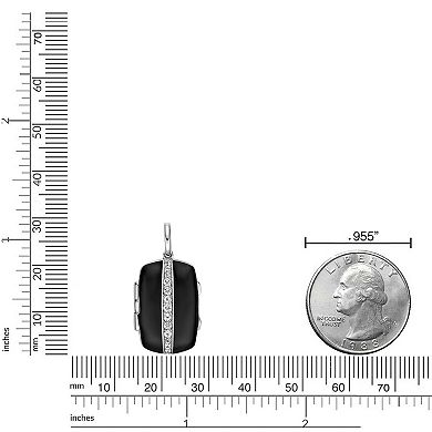 Gemminded Sterling Silver Lab-Created White Sapphire Enamel Locket Pendant Necklace