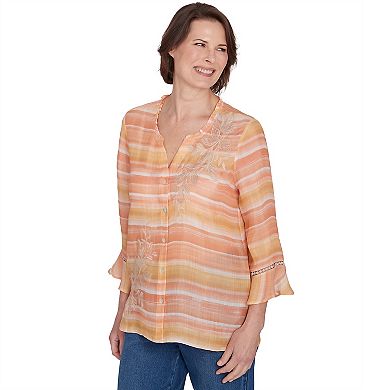 Alfred Dunner Pinstripe Embroidered Sleeve Top with Necklace - Plus main image 1