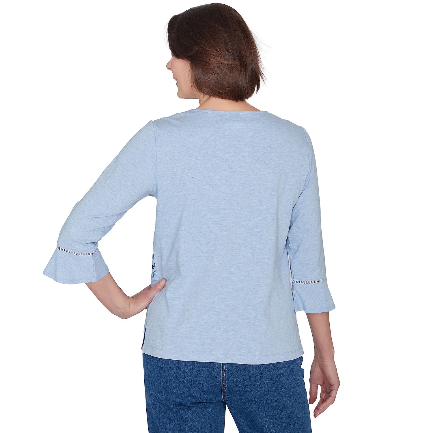 Alfred Dunner Women's Petite Beaded Split Neck 3/4 Sleeve Top - Flowy Blouse With Shirttail Hem - View #14