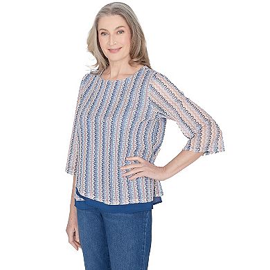 Women's Alfred Dunner Vertical Textured Woven Trim Top with Necklace