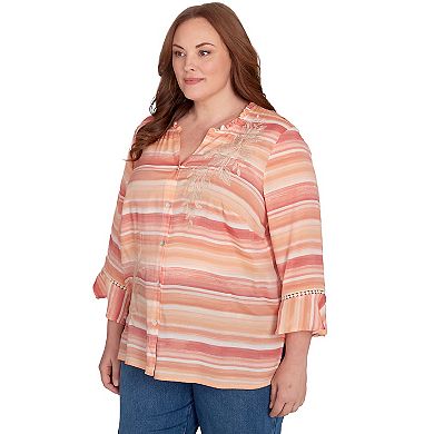 Plus Size Alfred Dunner Warm Stripe Floral Embroidered Top