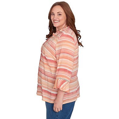 Plus Size Alfred Dunner Warm Stripe Floral Embroidered Top